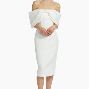NWT Amsale White Bow Off-The-Shoulder Cocktail Dress, Size 14